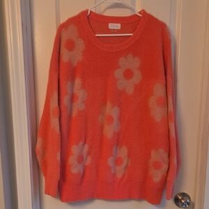 Pink Lily Coral Floral Sweater